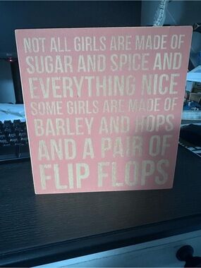 Coral Decorative Wood Sign with White Text - 'Flip Flops' Quote